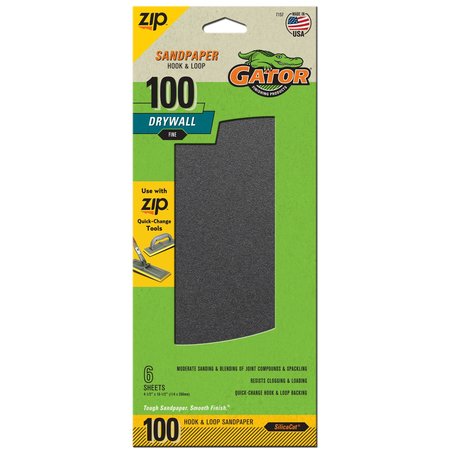 GATOR FINISHING Zip SilicaCut Drywall Hook and Loop Sandpaper Sheets, 100 Fine Grit 7157